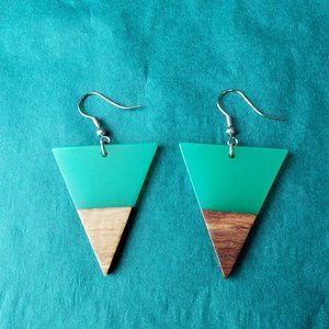 2/10$ NWOT Wood and teal resin earrings